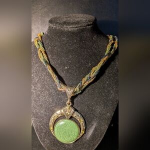 Artisan Green and Gold Tone Statement Necklace